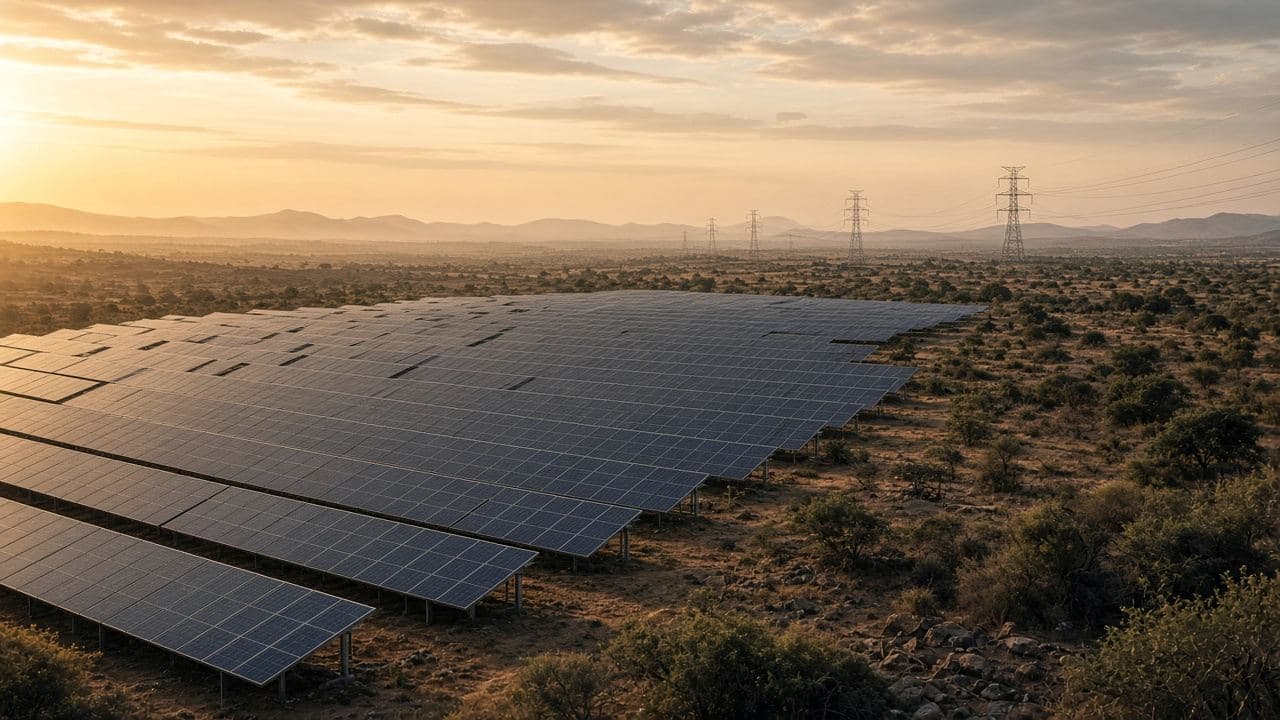 Energy infrastructure against an African landscape
